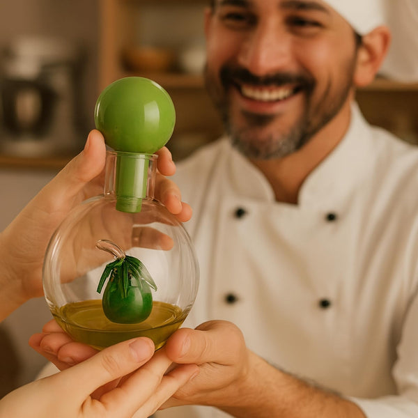 Olive Oil Dispenser Bottle 10oz Glass Cruet with Glass Olive, Drip-Free Pour Spout for Cooking & Salad Dressing, Clear Oils & Vinegar Kitchen, Dining, or Gourmet Gift – Elegant Storage & Serving Jar