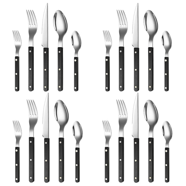 Khen Black Cutlery Set of 20 –18/8 Stainless Steel Flatware