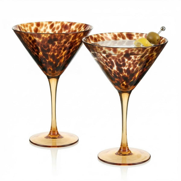 Tortoise Leopard Print Martini 9oz - Set of 2, 7.1