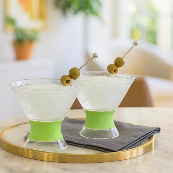 Khen Cooling Martini Glasses – Double-Wall Insulated 10 oz Cocktail Glasses with Frosted Base – BPA-Free, Shatterproof, Reusable Drinkware for Parties & Home Bars - Set of 2