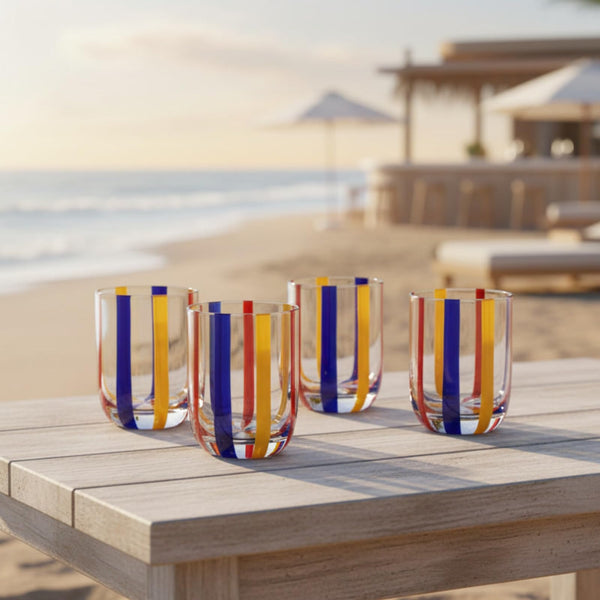 Island Stripes Tumbler Glasses Set of 4, 13.5oz Multicolor