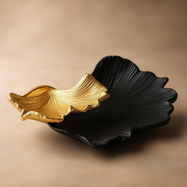 Black & Gold Ginkgo Leaf Tray, 2-Tier Centerpiece