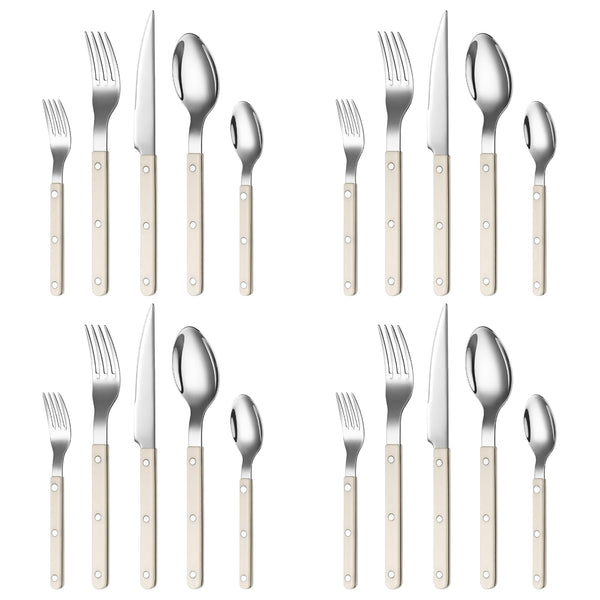 Khen Cream Cutlery Set of 20 –18/8 Stainless Steel Flatware