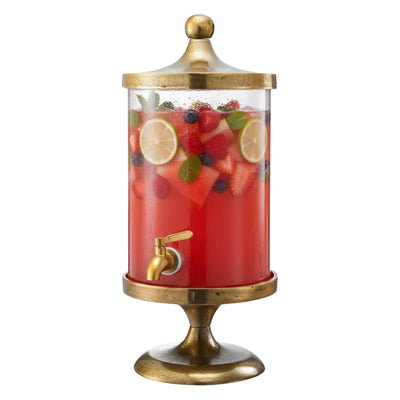 Brass Gold & Glass, 3 Gallon Beverage Dispenser w/ Bamboo Stand & Spigot, 20.1