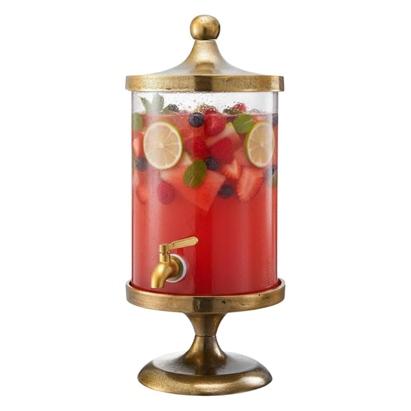 Brass Gold & Glass, 3 Gallon Beverage Dispenser w/ Bamboo Stand & Spigot, 20.1