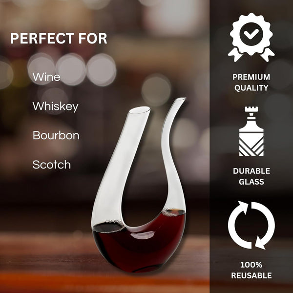 U-Shaped Glass Wine & Aerator- Amadeo Unique Curved Wine Decanters - 25 OZ - Curved Elegant Aerator Carafe - Lead-free Red Wine Decanter Proven to Enhance & Improve Flavor