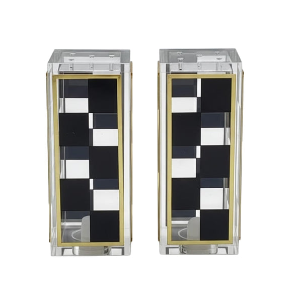 Checkered Salt and Pepper Shakers Set, Black White Square Design with 3 & 5 Holes, Modern Kitchen Decor Table Accessories, Elegant Dining Display, Contemporary Cooking Tool, Stylish Home Gift