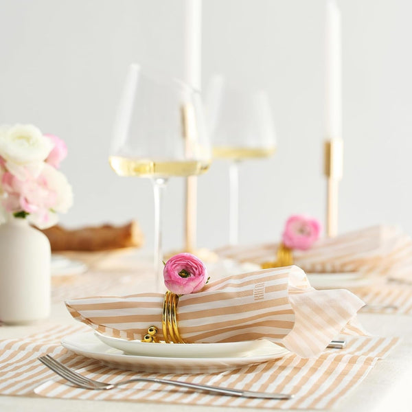 Striped Disposable Napkins & Placemats – 3-Ply Paper Tableware for Parties, BBQs, Picnics, Birthdays & Holiday Gatherings – Elegant & Absorbent Dinner Napkins with Matching Placemats - Beige Set of 50