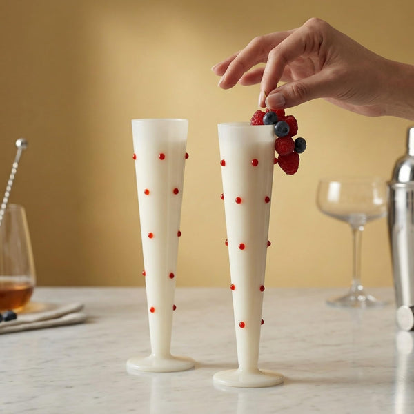 Red Polka Dot White Champagne Flutes 2-Piece Set