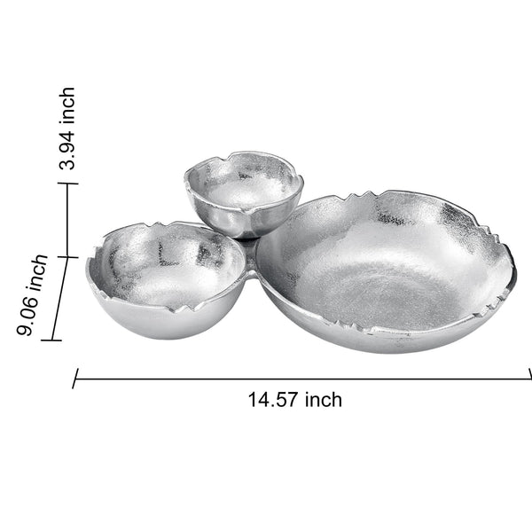 3 Cluster Decorative Bowls Bright Silver Snack Tray Bowl Chip & Dip Serving Piece Strong Brass Centerpiece Beautiful Room Accent & Entertaining Parties Home Decor Wedding Gifts 14.6 Inch Decorative
