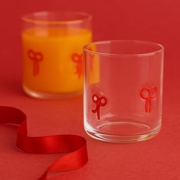 Red Bowtie Tumbler | Clear Water or Juice Glasses | Set of 2