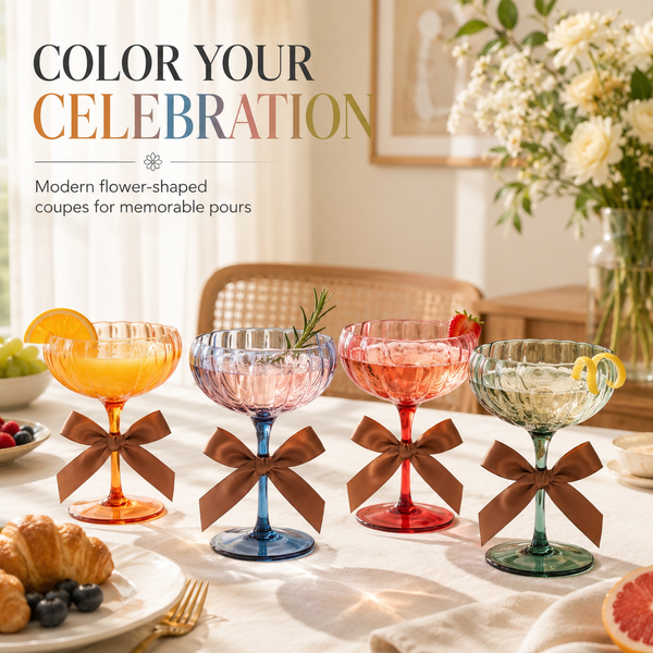 Flower Coupe Cocktail Colored Glasses | Set of 4 | Muted
