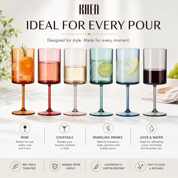 Tonal Acrylic Stemmed Square Wine Glassware, Set of 6