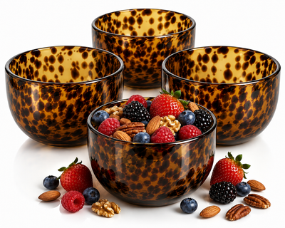 Amber Tortoise Shell Glass Bowls Set of 4 | 4.3” - 12.8oz