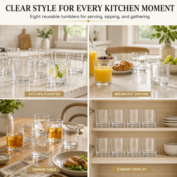 Barcelona Acrylic Lowball Tumbler Glassware, Set of 8