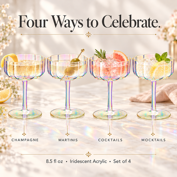 Iridescent Rainbow Plastic Tritan Coupe Glasses | 4 Set