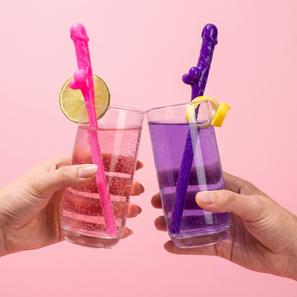 Novelty Party Straws Set of 10, Reusable Pink & Purple Plastic Straws