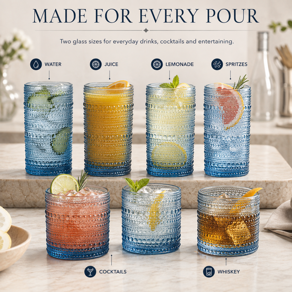 Textured Hobnail Lowball & Highball Glassware, Set of 12