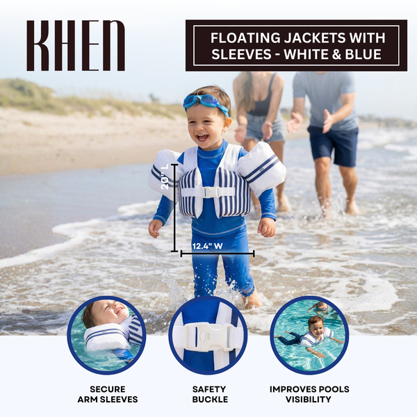 Floating Jackets with Sleeves, Single, White & Blue 1-3 Years