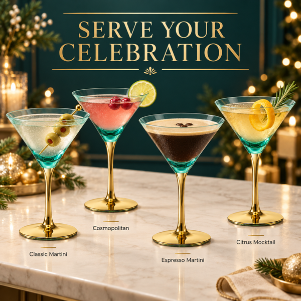 Deco Martini Cocktail Glassware, Set of 4