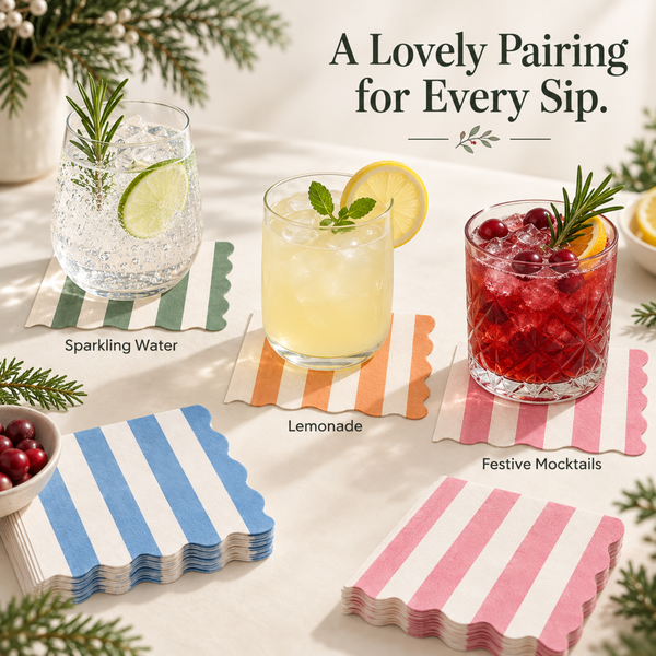 Mixed Scalloped Cotton Napkins, Cranberry Cloudy Blue Orange Green