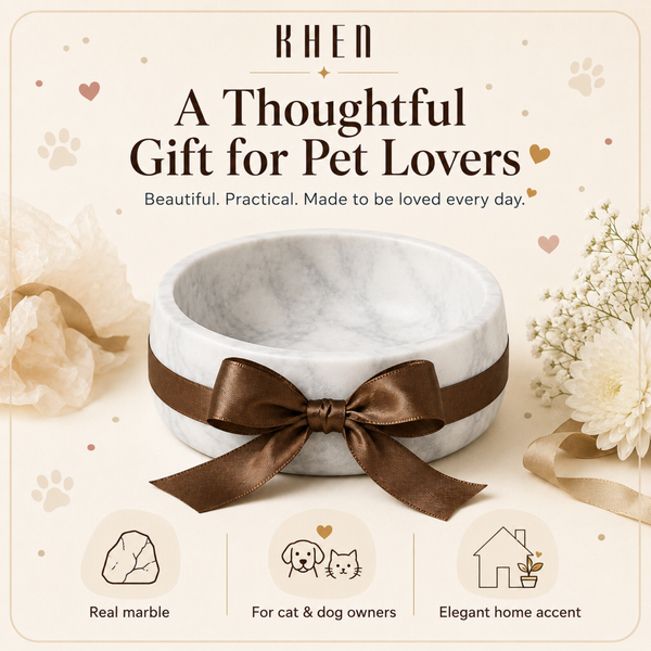 Khen White Marble Pet Bowl – 7.5