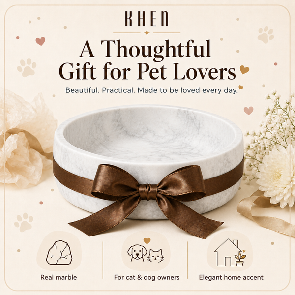 White Marble Pet Bowl, 1 Piece, 9.5 x 2.5 Inch Polished Natural Stone Food Water Dish