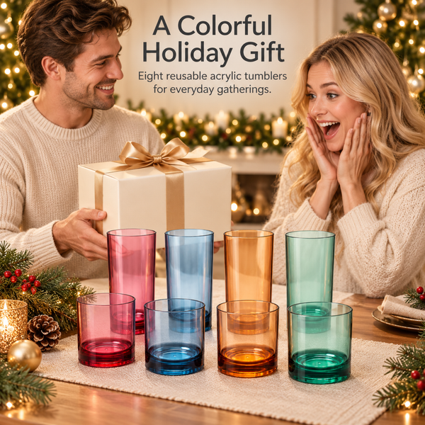 Eze Acrylic Lowball & Highball Glassware, Set of 8