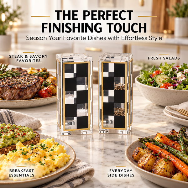 Checkered Salt and Pepper Shakers Set, Black White Square Design with 3 & 5 Holes
