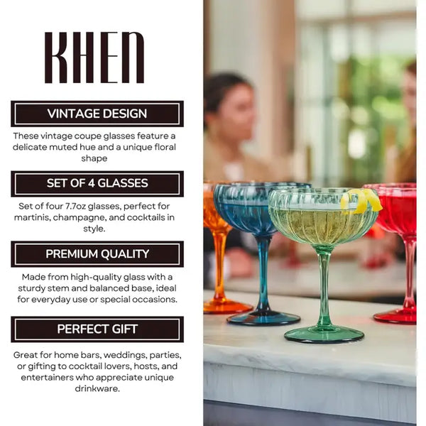 Flower Coupe Cocktail Colored Glasses | Set of 4 | Muted