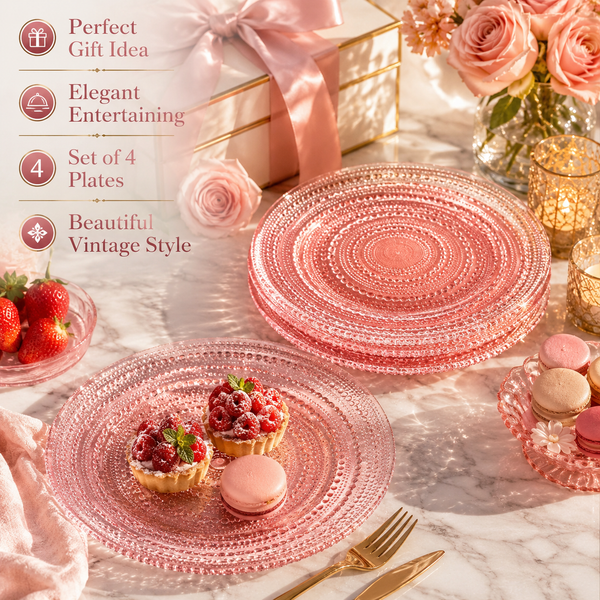 Blush Pink Hobnail Glass Dinner Plates, Set of 4, 10.6-Inch