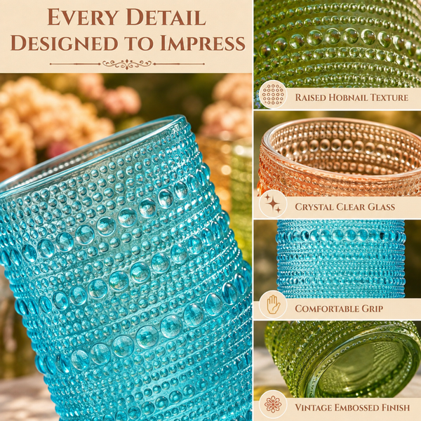 Fortuna Hobnail Lowball & Highball Glassware, Set of 12