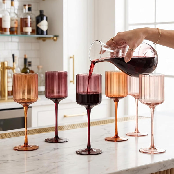 Venus Ribbed Wine Glasses Set of 6 Multicolor 11.8 oz