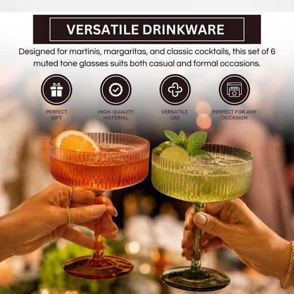 Eze Acrylic Ribbed Champagne Coupe, Cocktail Glassware, Set of 6