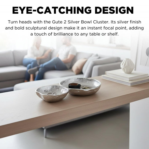 2 Cluster Decorative Bowls Bright Silver Snack Tray Bowl Chip & Dip Serving Piece Strong Brass Centerpiece Beautiful Room Accent & Entertaining Parties Home Decor Wedding Gifts 11 Inch Decorative Gift