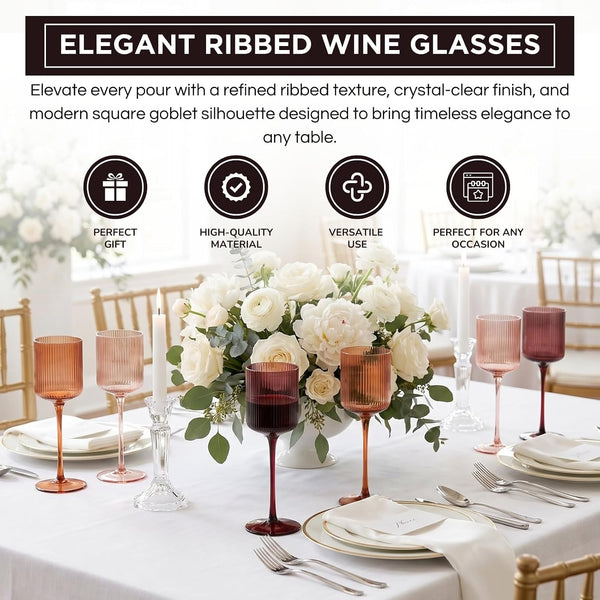 Venus Ribbed Wine Glasses Set of 6 Multicolor 11.8 oz