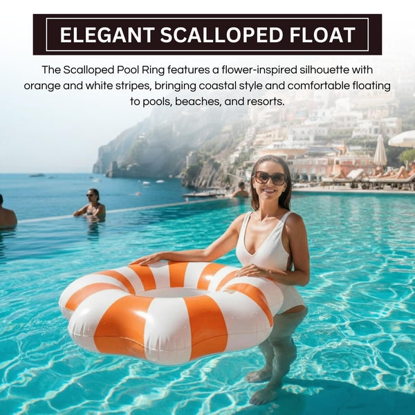 Amalfi Scalloped Pool Float Ring, 1 Piece, Orange & White Inflatable Swim Tube