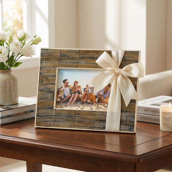Ribbed Mango Wood & Bone Inlay 5x7 Photo Frame