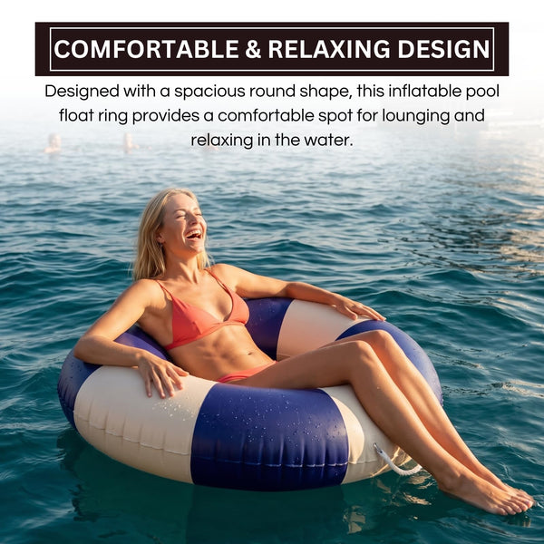 Portofino Inflatable Striped Pool Float Ring -  Navy & Cream