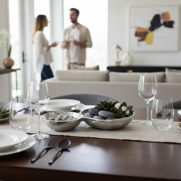 2 Cluster Decorative Bowls Bright Silver Snack Tray Bowl Chip & Dip Serving Piece Strong Brass Centerpiece Beautiful Room Accent & Entertaining Parties Home Decor Wedding Gifts 11 Inch Decorative Gift