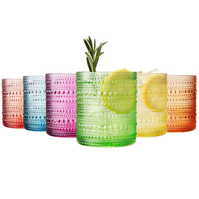 Hobnail glassware set of 6 Summer colors