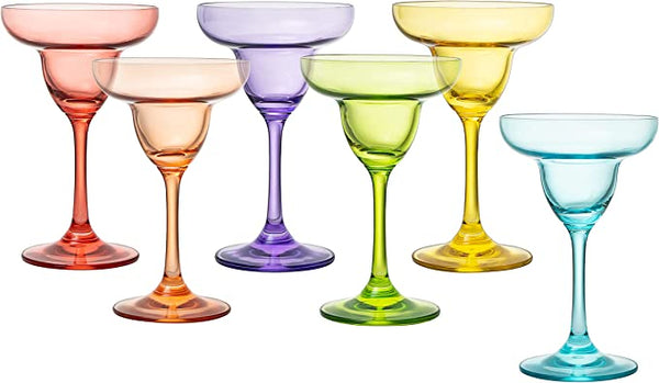 The Wine Savant Vibes Hand Blown Colorful Margarita & Martini Glass (Set of 6) – Fancy 7.4oz Luxury Hand Blown For Cocktails, Water, Wine, Juice, & Champagne Glasses Cinco de Mayo Large Party, Set of 6