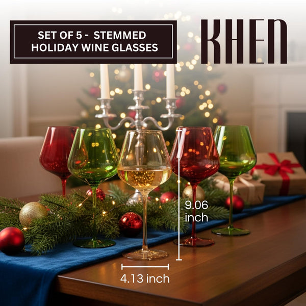 Christmas Holiday Wine Glasses Set of 5 – 20oz Goblets