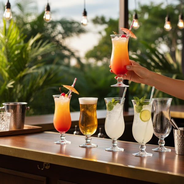 Hurricane Glassware Set of 6, Clear Glass Drinkware for Cocktails Smoothies Iced Tea Water, Premium Transparent Barware Serving Cups Home Kitchen Restaurant Use, Ideal for Parties Events Entertaining