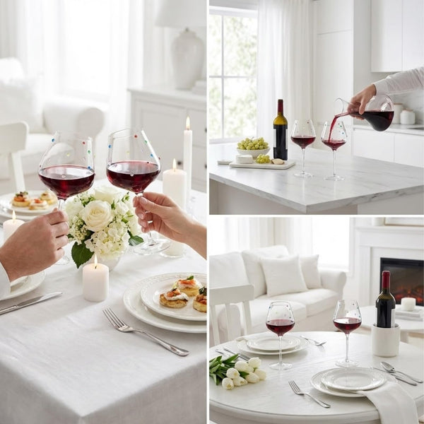 Confetti Stemmed Wine Glasses Set of 2, 20oz Multicolor Clear Glass 20oz Goblets for Wine Water Juice Sparkling Drinks, Elegant Handmade Drinkware for Parties Dining Entertaining Housewarming Gifts