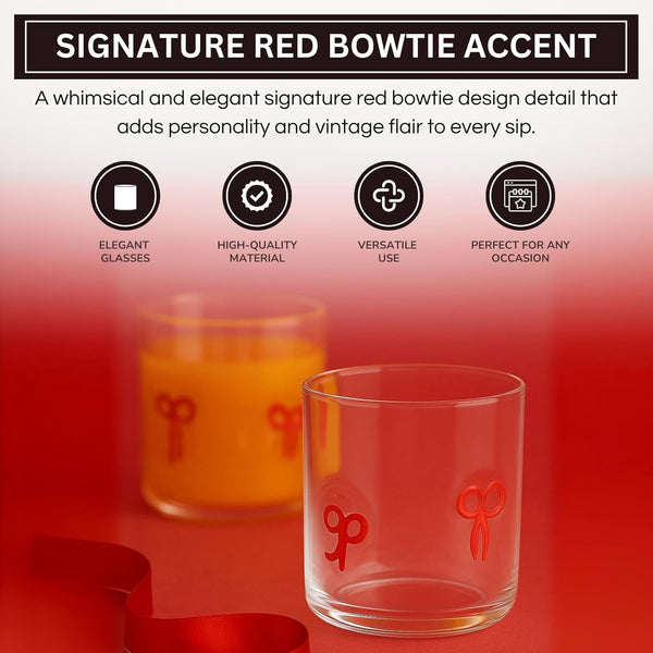 Red Bowtie Tumbler | Clear Water or Juice Glasses | Set of 2