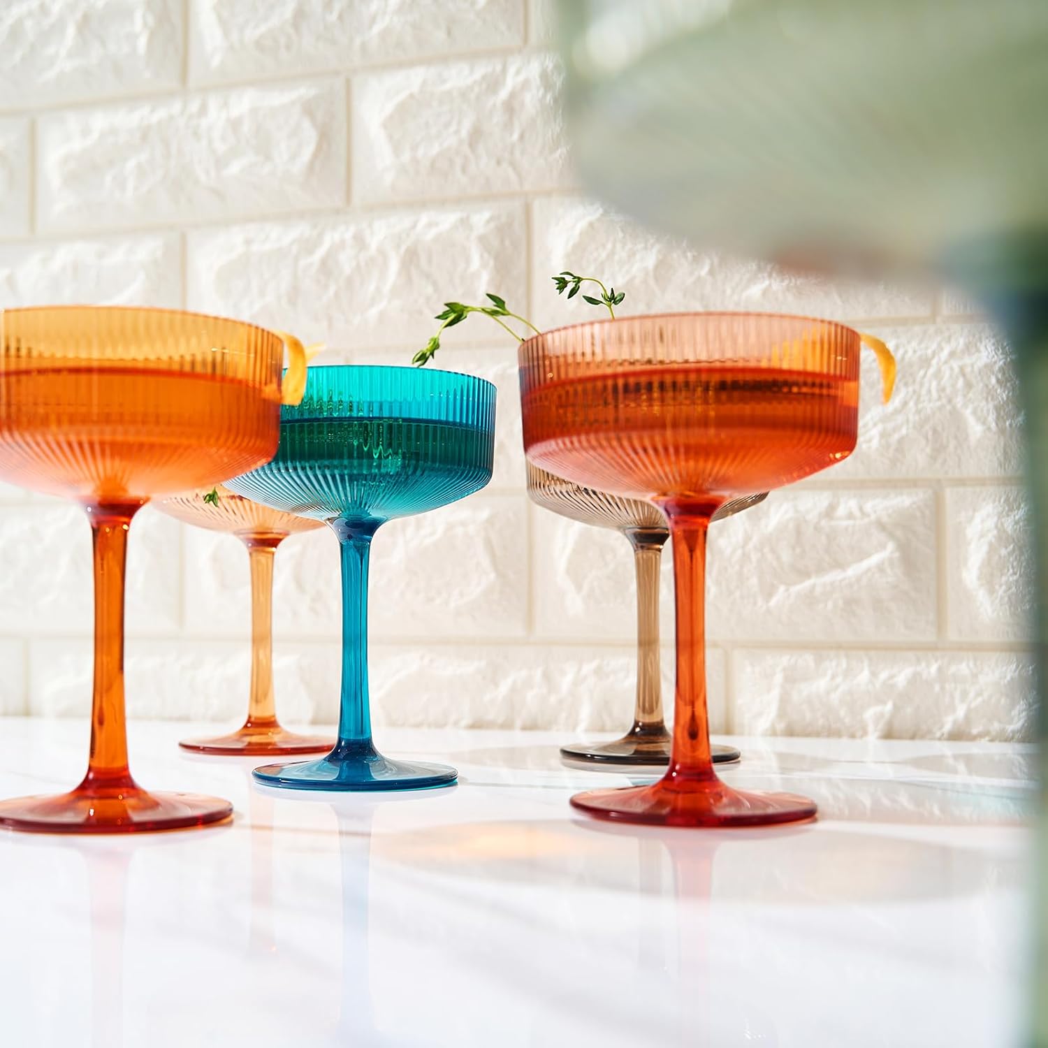 Shatterproof Acrylic Ribbed Vintage Art Deco Martini, Champagne & Cock