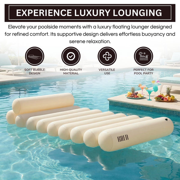 Bubble White Pool Lounger Float, Single, Regular Size Neoprene Inflatable Floating