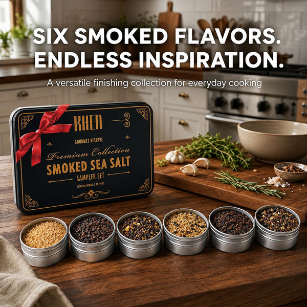 Smoke & Flame Sea Salt Gift Set of 6 – Gourmet Chefs Smoked Finishing Seasoning Variety Pack - Tin Gift Box