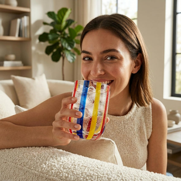 Island Stripes Tumbler Glasses Set of 4, 13.5oz Multicolor